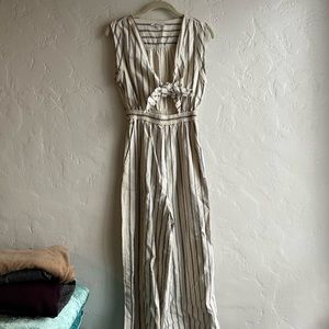 Madewell Striped Cream and Blue Jumpsuit with Bow Front, Size 0